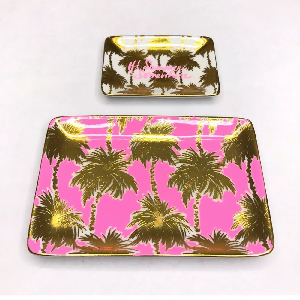 Lilly Pulitzer Pink Gold Palm Summer Tray Set